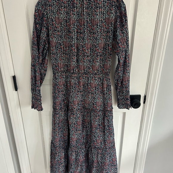 La Vie Rebecca Taylor Lilou Long Sleeve Ruffle Dress In Midnight Navy - Picture 6 of 7